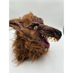 Spirit Halloween Werewolf Big Bad Wolf Brown Mask Jaw Faux Fur Full Face